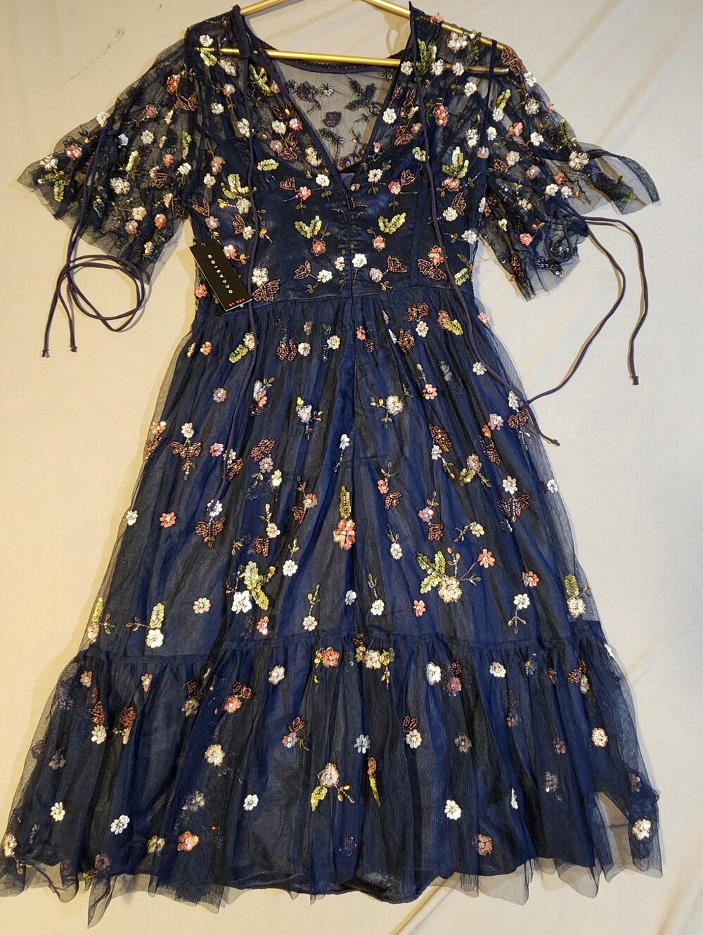 Navy Blue Embellished Floral Dress